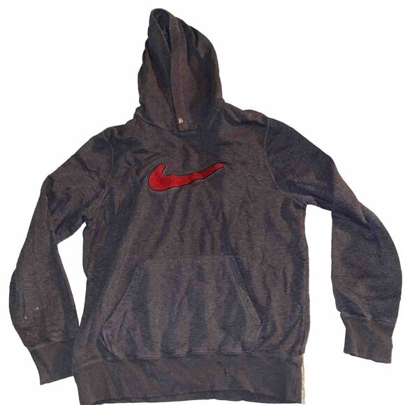Nike Chenille‎ Swoosh Sweatshirt Hoodies Men Size Large Gray Red - Picture 1 of 11